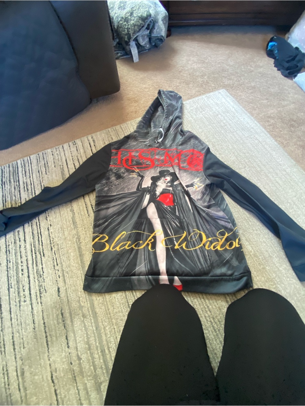 Black Widow Graphic Hooded Jacket - Black & Red